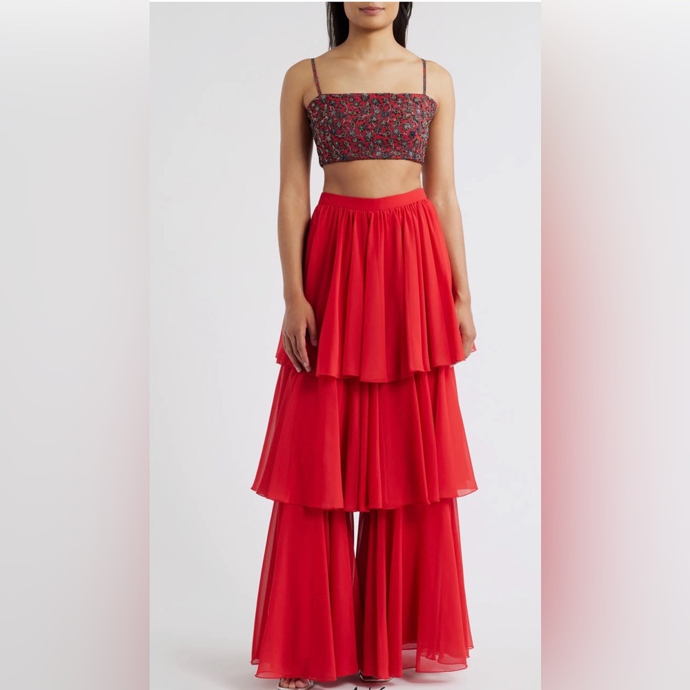 NEW Sani Mirza Choli & Palazzo Red Pants Set, Small